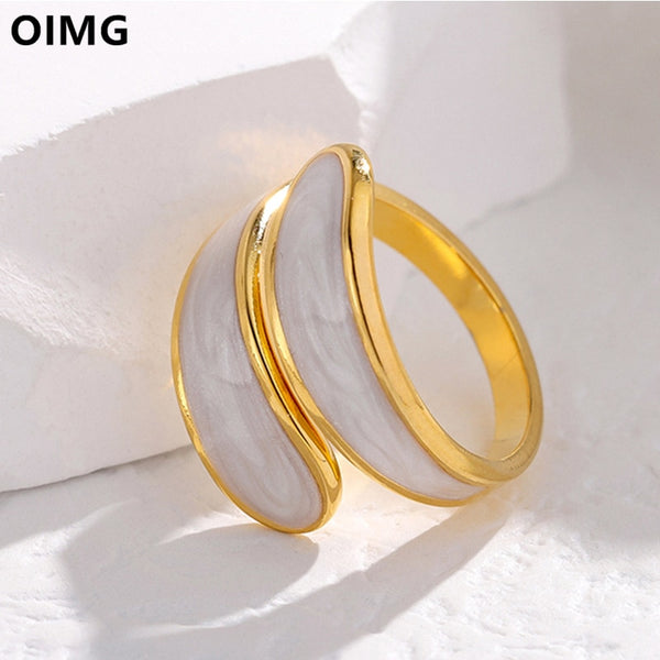 Gold Plated Double Layer Oil Dripping Adjustable Open Finger Ring For Women