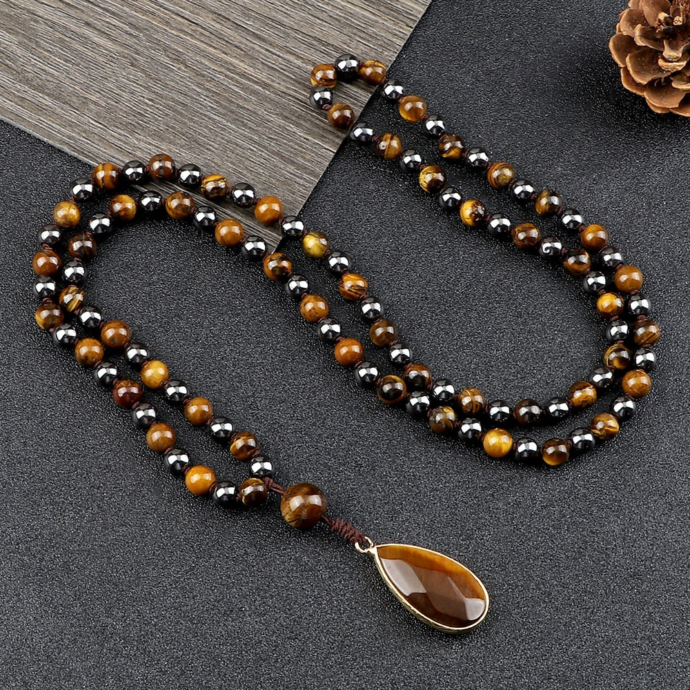 Men Hematite Tiger Eye Beaded Necklaces Classic Natural Stone Beads Pendant Necklaces Women