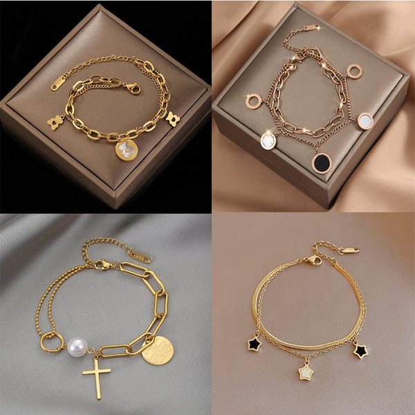 Multiple Styles Golden Pendant Bracelet Women