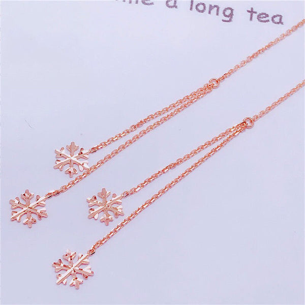 Rose Gold Long Snowflake Irregular Drop Earrings for Women