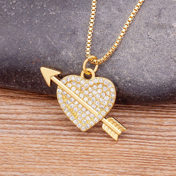 Fashion Cupid Eros Arrow Heart Pendant Necklace