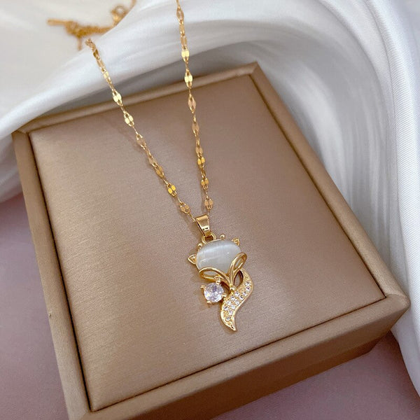 Gold Plated Opal Cute Fox Necklace For Women