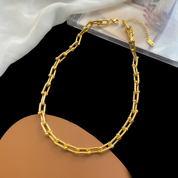 Fashion Stitching U-shape Stitching Thick Chain Necklace Bracelet Earring Set