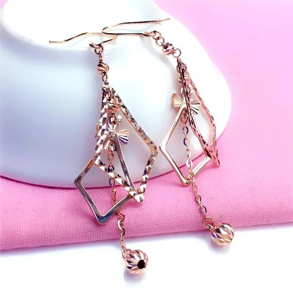 585 purple gold 14K rose gold geometric shiny fashion drop earrings for women