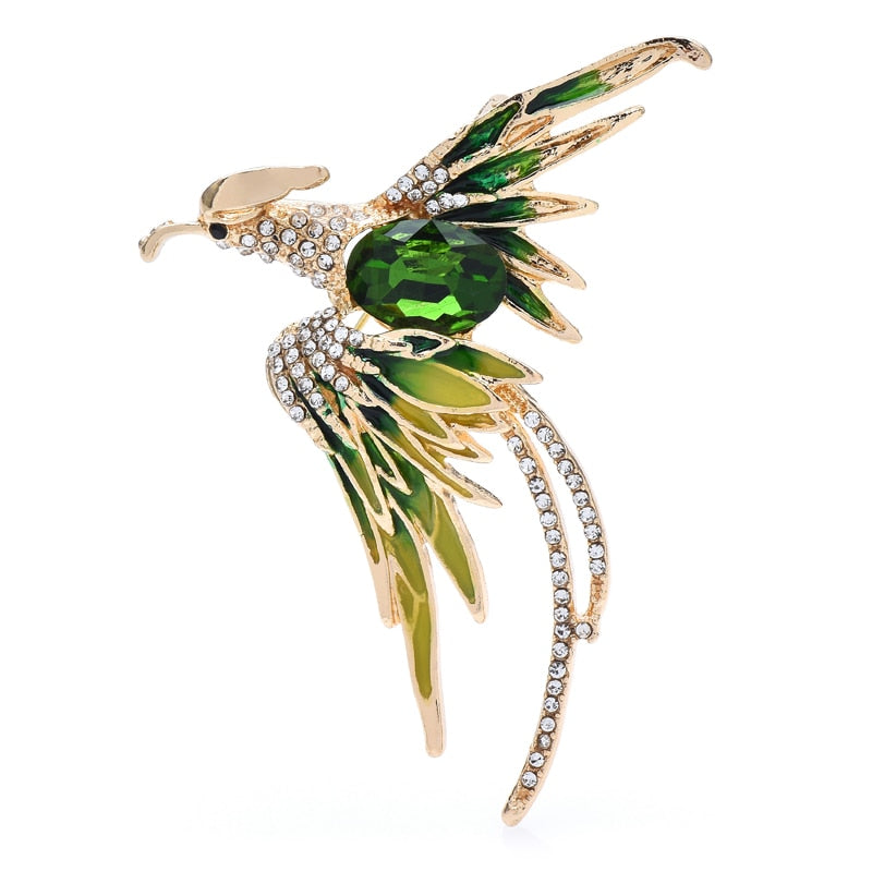 Crystal Phoenix Bird Brooches For Women Men 5-color Enamel Flying Beauty Bird Party Office Brooch