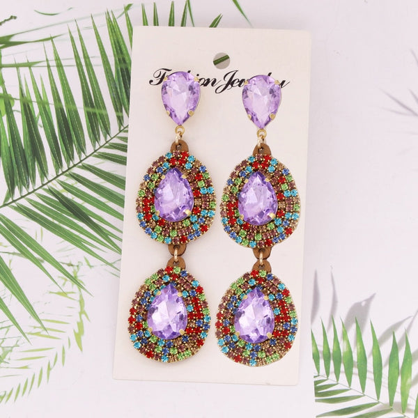 Bohemian Colorful Rhinestone Earrings For Women Long Earrings