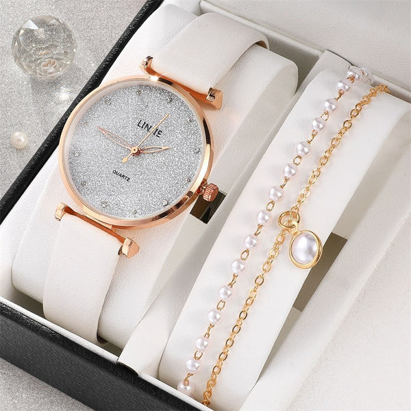 2pcs Set Ladies Watch Fashion Starry Dial Bracelet Women