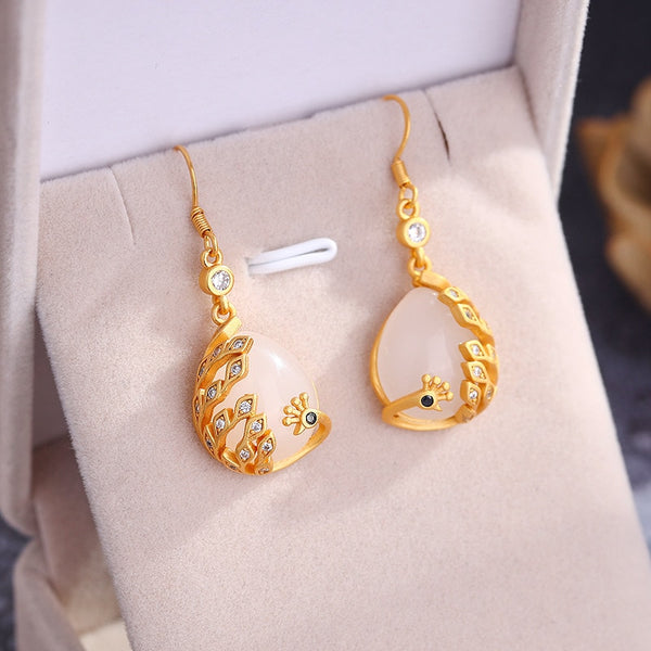 Waterdrop Natural Hotan White Jade Earrings for Women