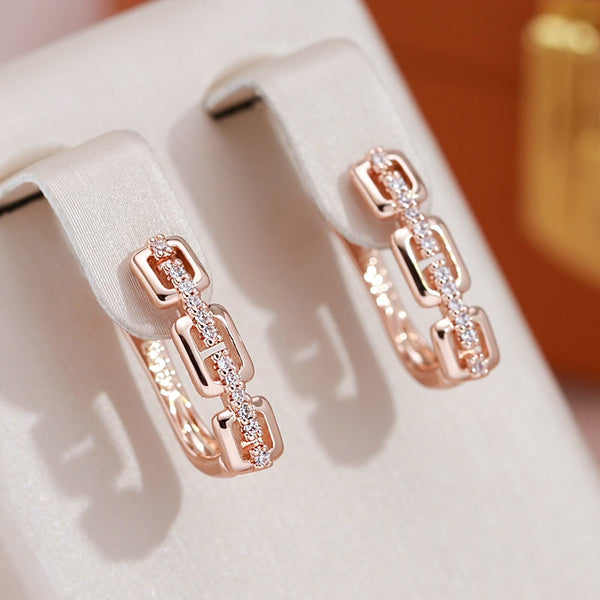 Personality Chain Design Inlay White Zircon Gold Color Earrings for Women