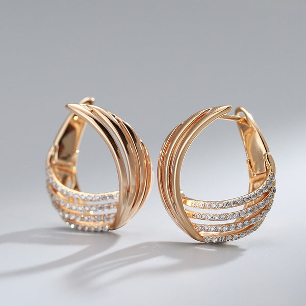 New Trendy Twist 585 Gold Large Hoops Multilayer Zircon Earrings for Women