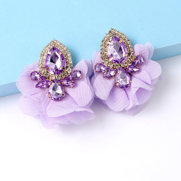 New Silk Rhinestones Elegant Flower Korean Earrings