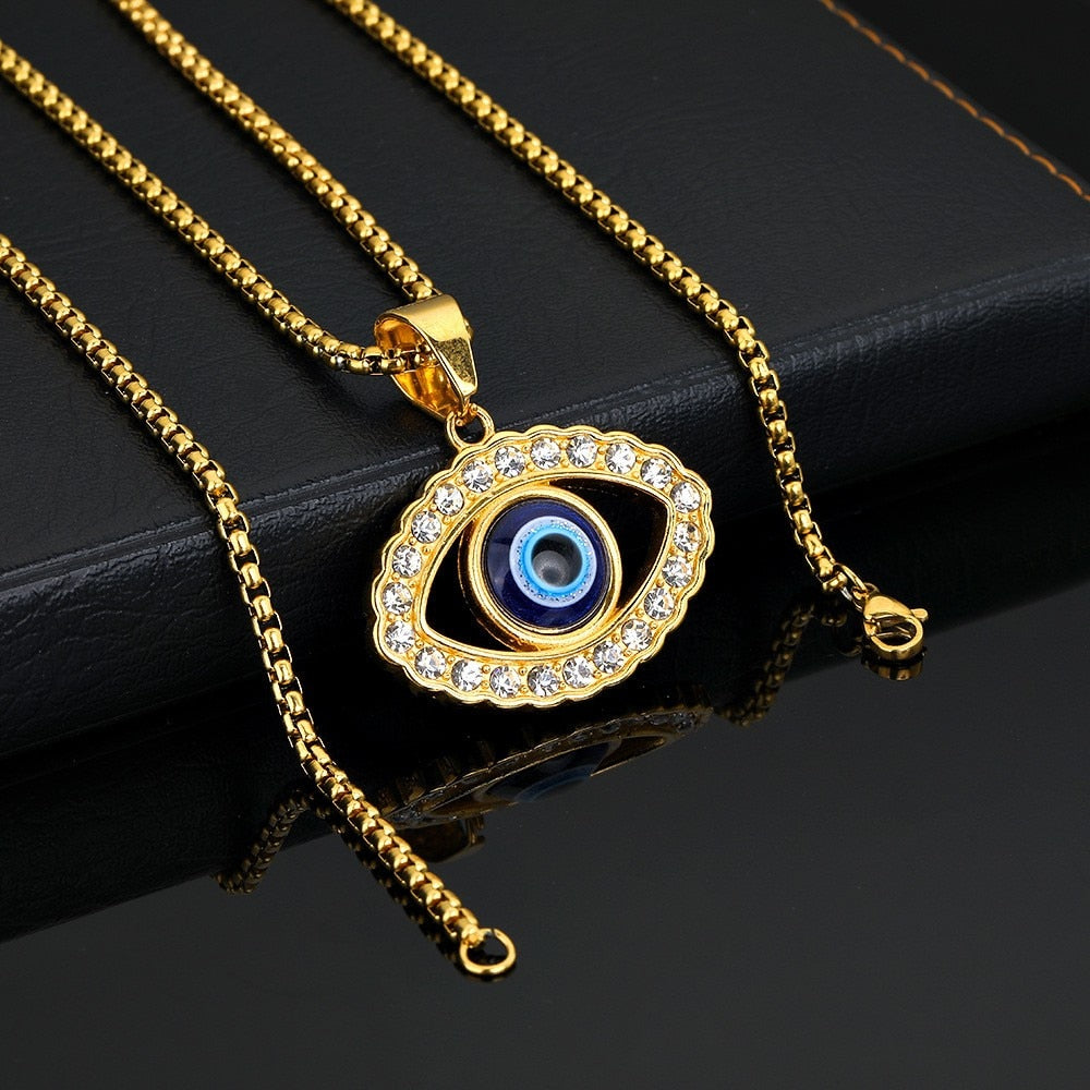 Rhinestone Hollow Out Personality Eyes Men Alloy Pendants Necklace