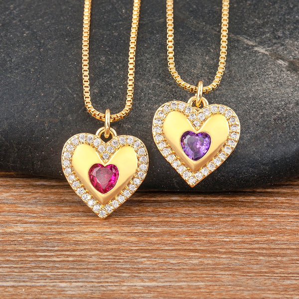 Trendy Clavicle Chain Romantic 5 Colors Heart Pendant Necklace for Women