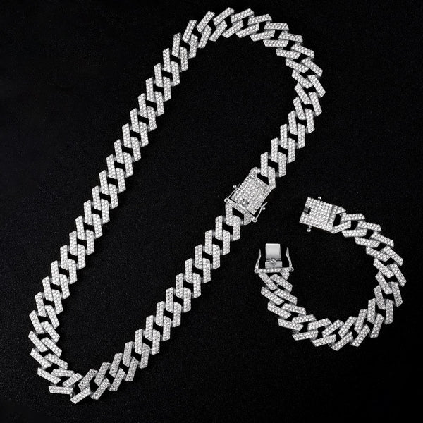 20mm iced out  Miami Cuban Choker Square Link Necklace bracelet