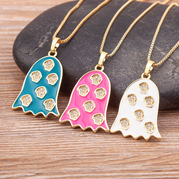 New Design Enamel Oil Dripping 5 Colors Geometric Rhinestone Necklace Women