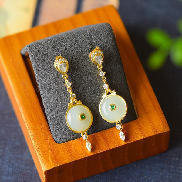 Natural Hetian  jade ring long earrings