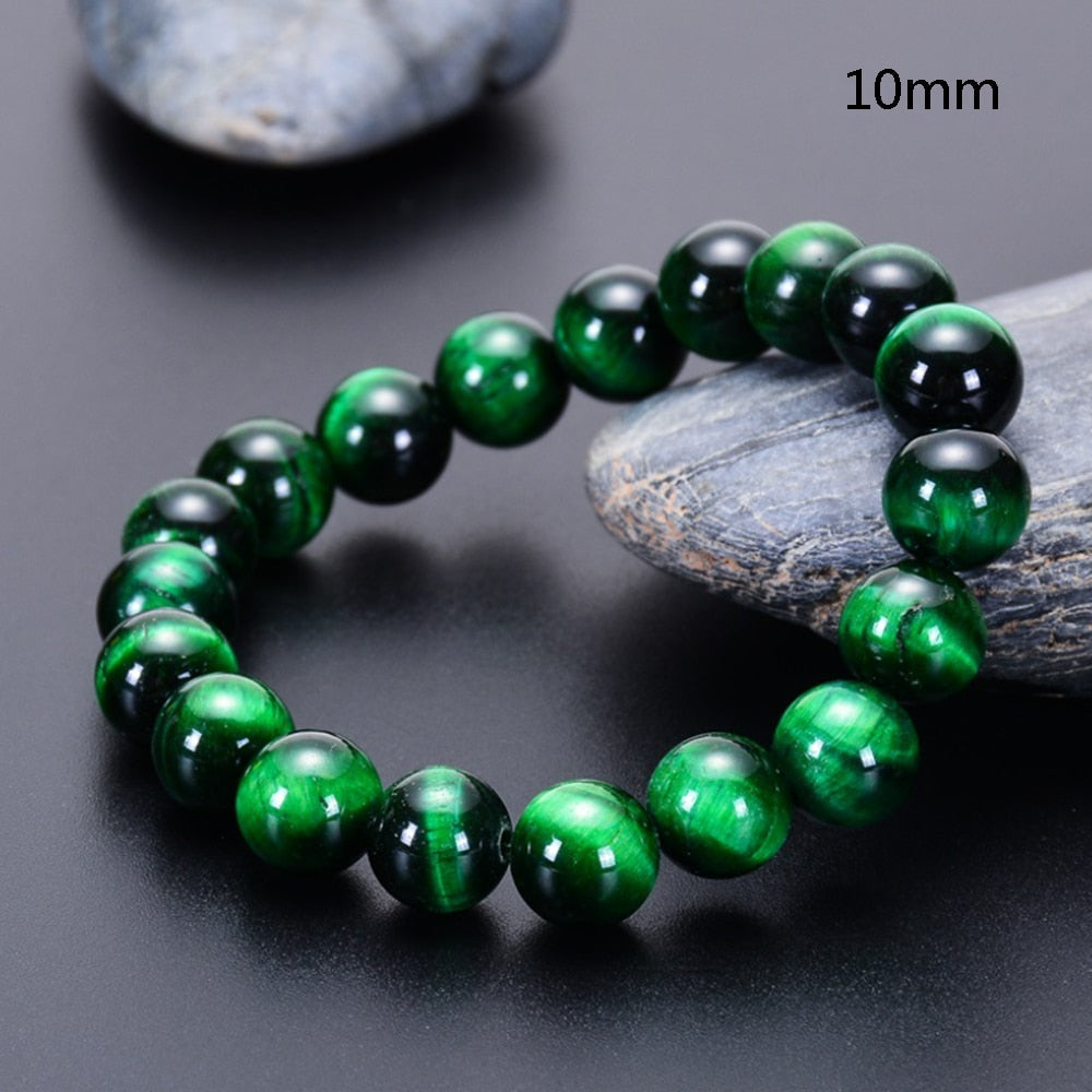 Natural Green Tiger Eye Beaded Elastic Cord Bracelet Men