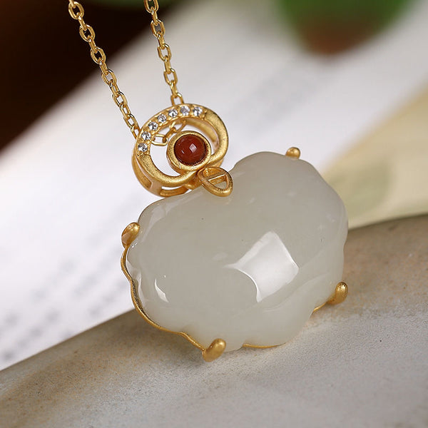 Natural Hetian White Chalcedony Cloud Pendant Necklace