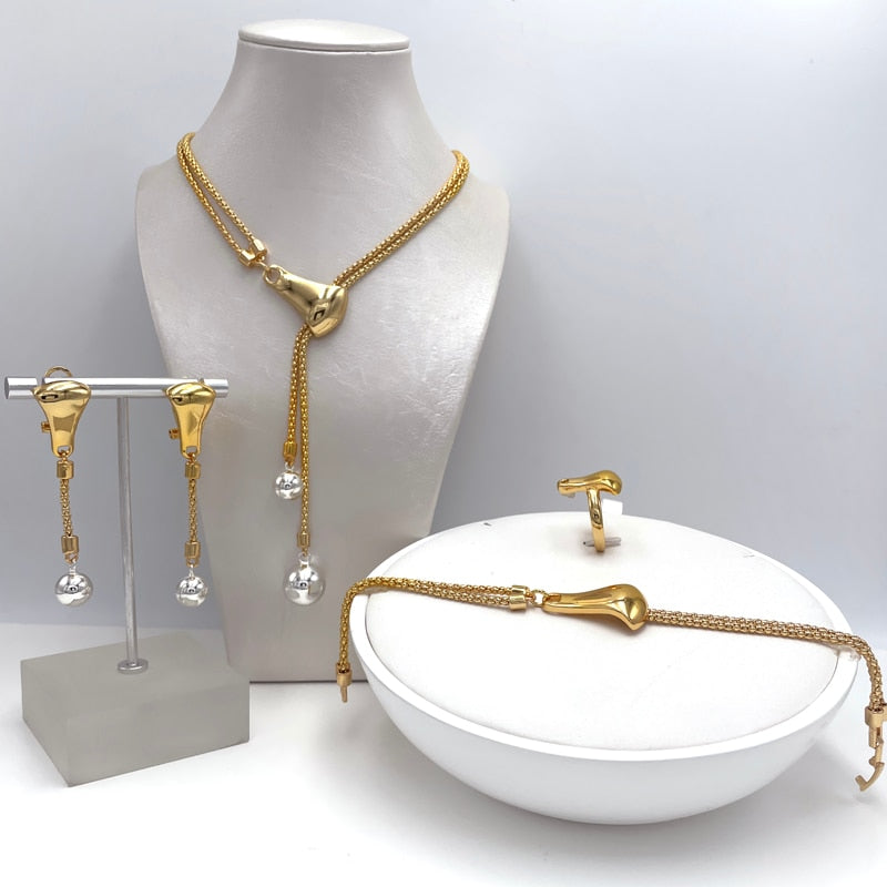 Dubai Luxury Jewelry For Women Latest Design Italian Gold Color Necklace Earrings