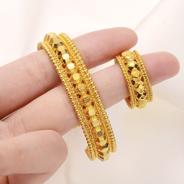 24K  Arab Bracelet Ring Sets Gold Color Banglet