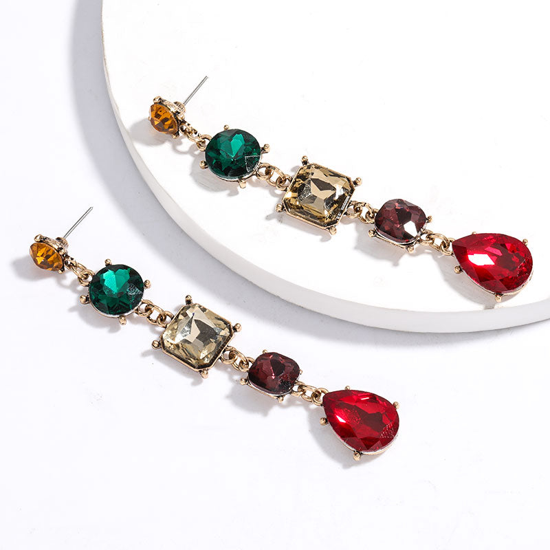 New Bohemian Super Flash Rhinestone Color Alloy Geometric Earrings