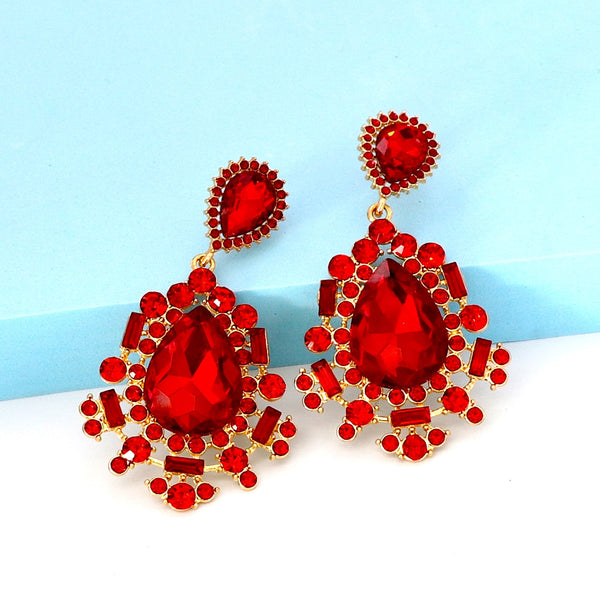 New Red Crystal Statement Earrings