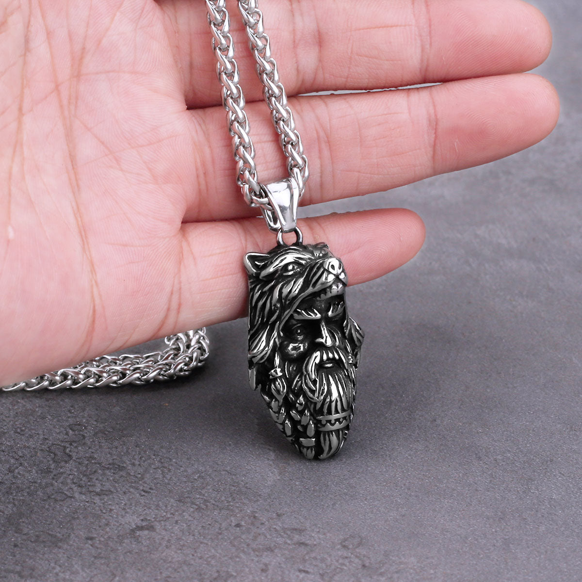 Viking Wolf Head Ancient Warrior Men's Stainless Steel Pendant Necklace