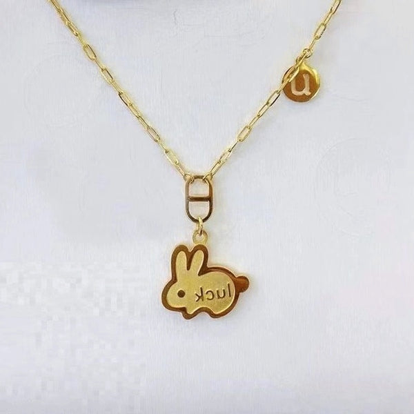 Fashion Upscale Jewelry Love Heart Cute Long-eared Bunny Charms Chain Choker Necklace Pendant