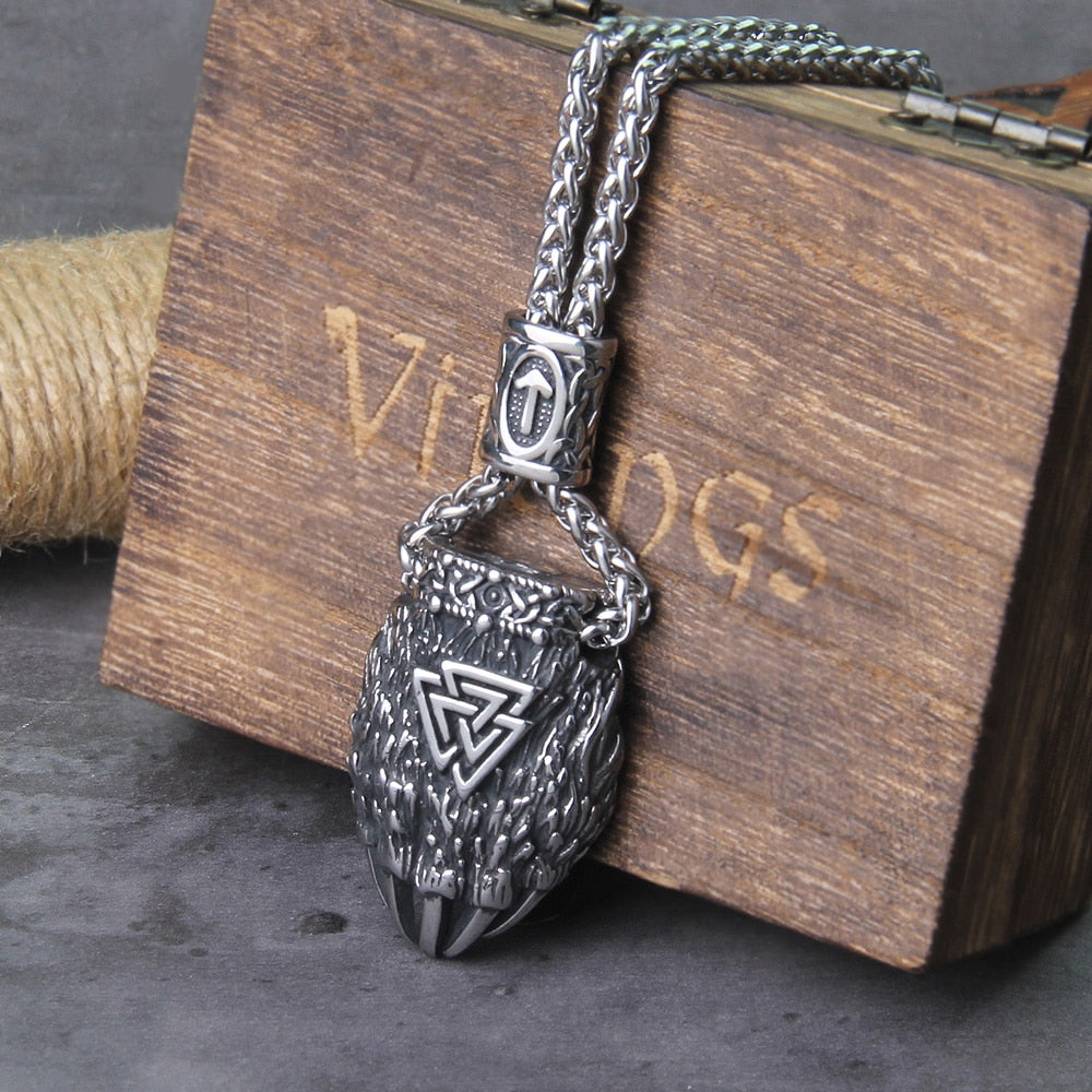 Nordic Viking Bear Claw Valknut Necklace Men's