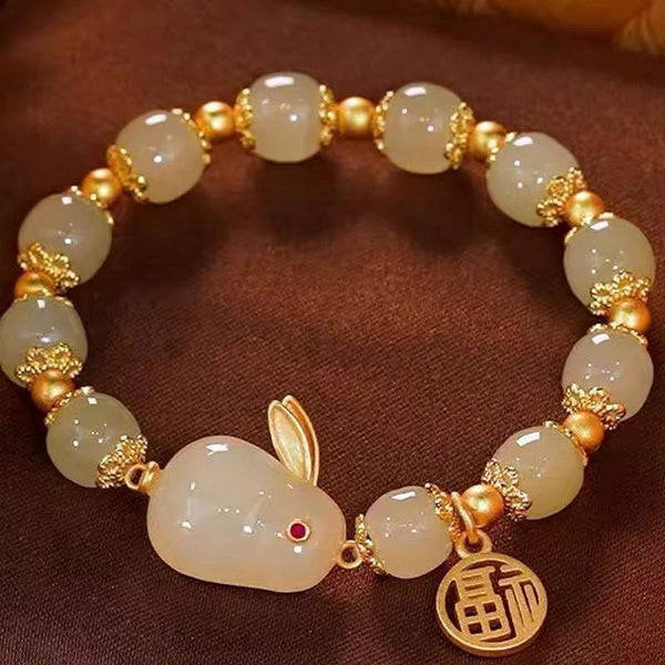 Original design Natural Hotan White Jade rabbit bracelet for women