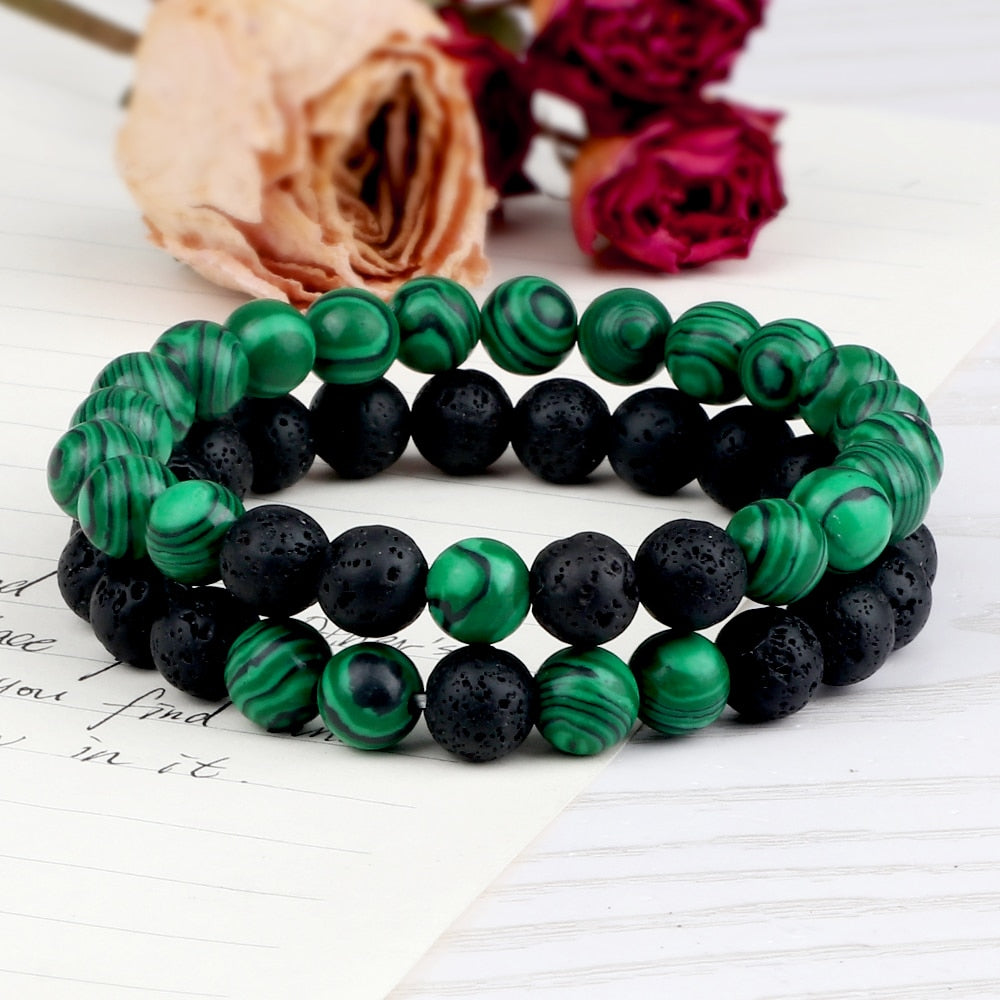 2pcs Couples Natural Stone Lava Beads Bracelets Trendy Men Hematite Beads Bracelet