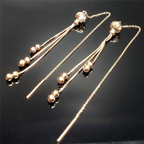 rose gold new double round bead soft chain tassel long drop earrings f