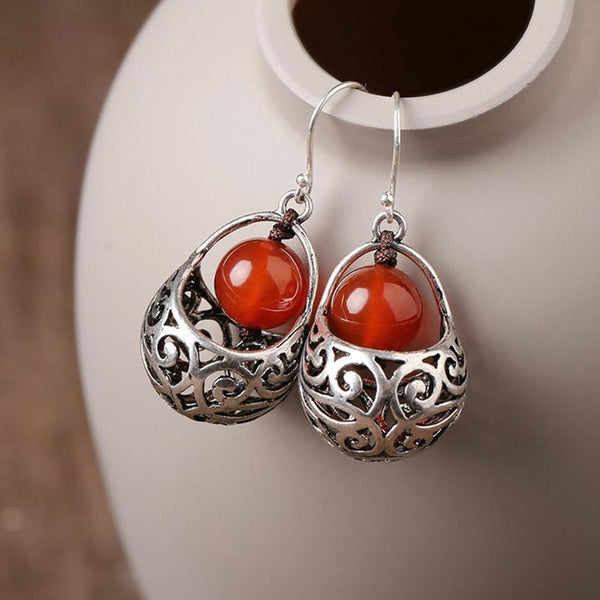 Original designer new ethnic style red round hollow earrings