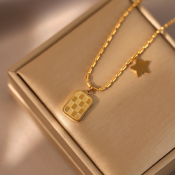 Design Sense Gold Color Chessboard Star Pendant