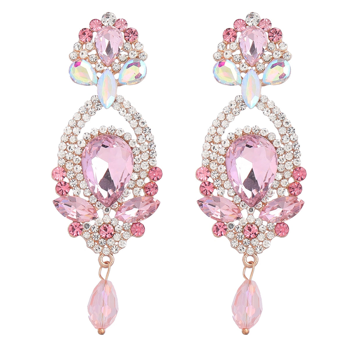 Fashion Metal Rhinestone Flower Geometric Earrings Women