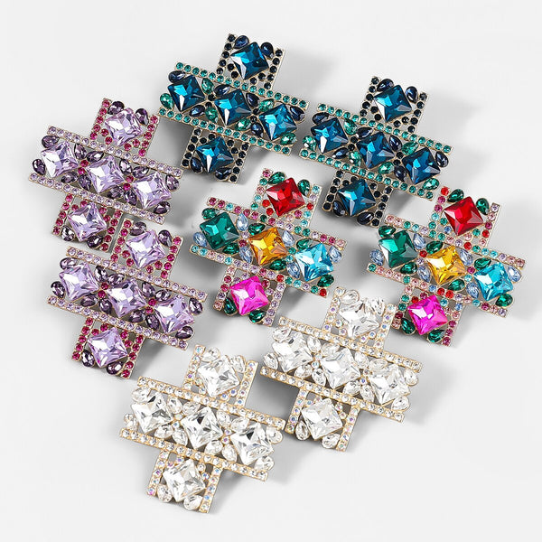 Pauli Manfi Fashion Metal Rhinestone Glass Cross Earrings Women