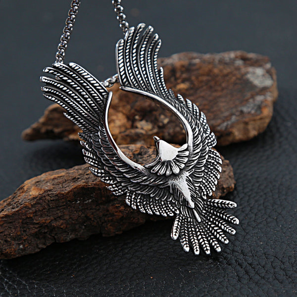 Vintage Stainless Steel Eagle Pendant Necklace Men Punk Hip Hop Biker Animal Necklace