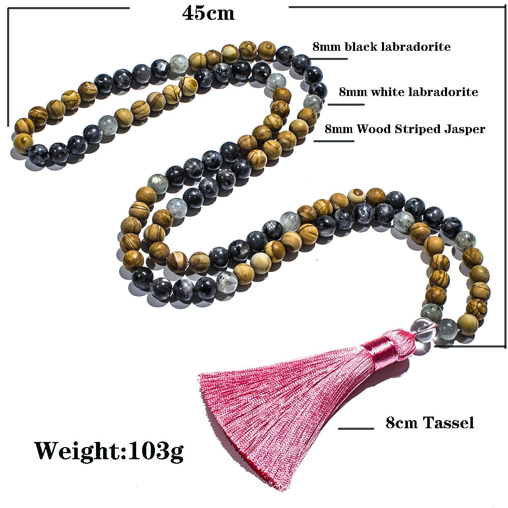 108 Mala Beads Prayer Necklace 8mm Natural Semi Precious Stone Jewelry Set