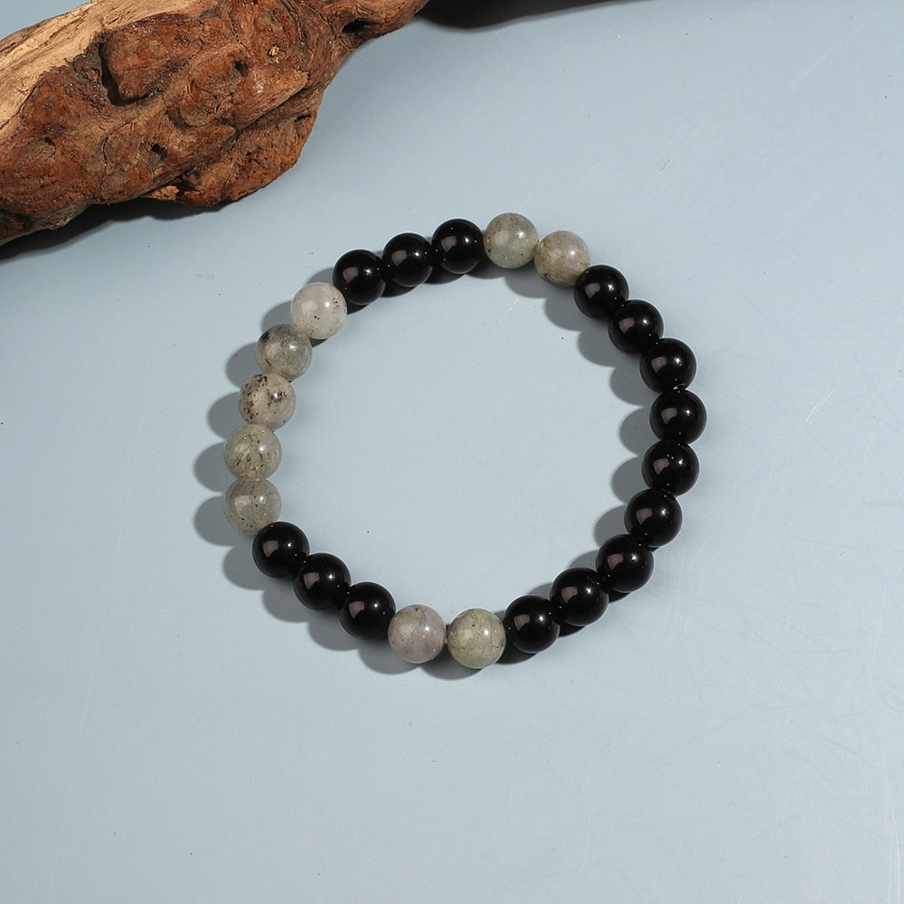 8mm Black Onyx Labradorite Beaded Necklace