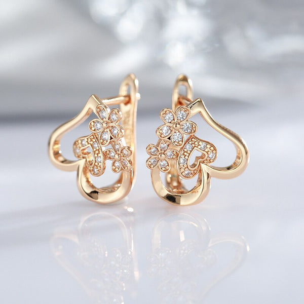 Cute Geometric Heart Design Hollow Zircon Flower Women Clip Earrings