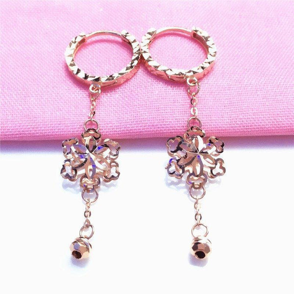 Rose Gold Long Snowflake Tassel Drop Earrings for Women