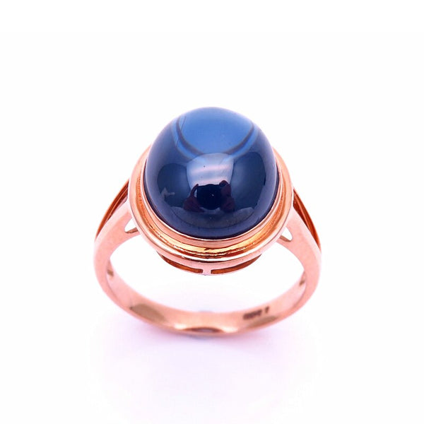 585 Purple Gold Plated 14k Rose Gold Inlaid blue pearl Oval Rings for Women