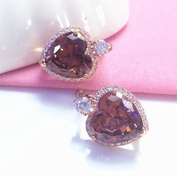 585 purple gold plated 14k rose gold ruby heart crystal earrings for women