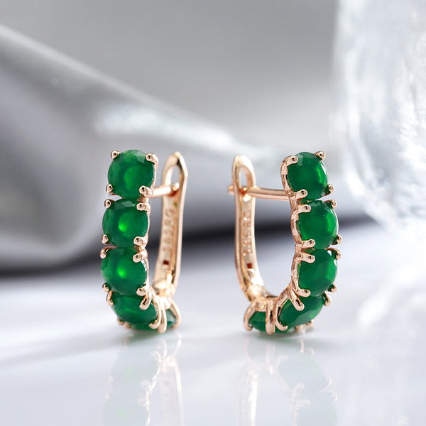 Elegant Women Drop Earrings With Dark Green Zircon Wear Earrings