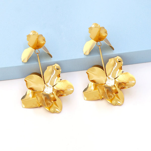 New Retro Gold Color Metal Flower Earrings Geometric Dangle Earring For Women