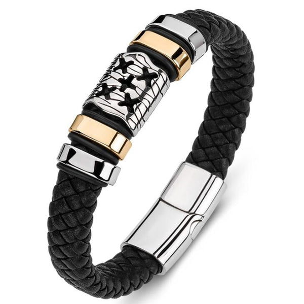 Classic Leather Braided Magnetic Metal Buckle Bracelet