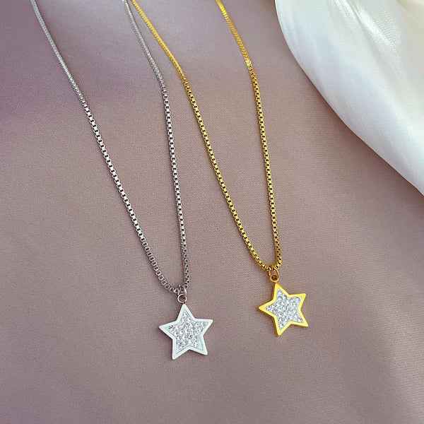 Gold Plated Korean Cute Flash Star Pendant Necklace For Women