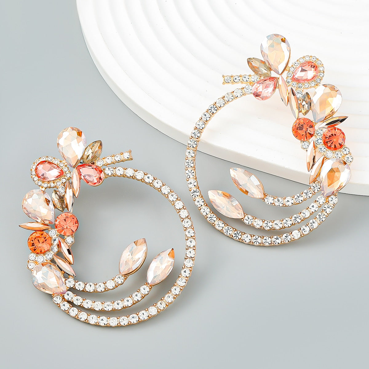 Fashion Metal Rhinestones Multi-layer Flower Round Earrings for Women