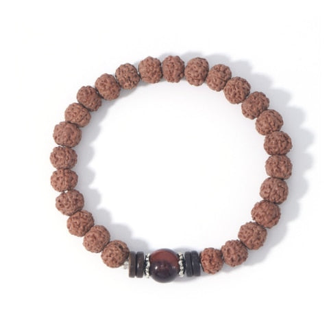 Natural Rudraksha Tiger Eye Beaded Elastic Bracelet