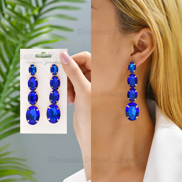 Fashion Multicolor Geometric Crystal Long Dangle Earrings For Women